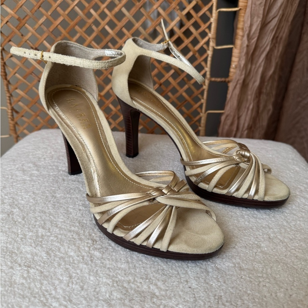 Ralph Lauren Gold and Cream Heels - Picture 2 of 15